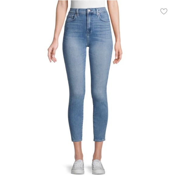 7 FOR ALL MANKIND High Waist Ankle Skinny Jeans in Linden Blue sz 31 - Picture 2 of 10